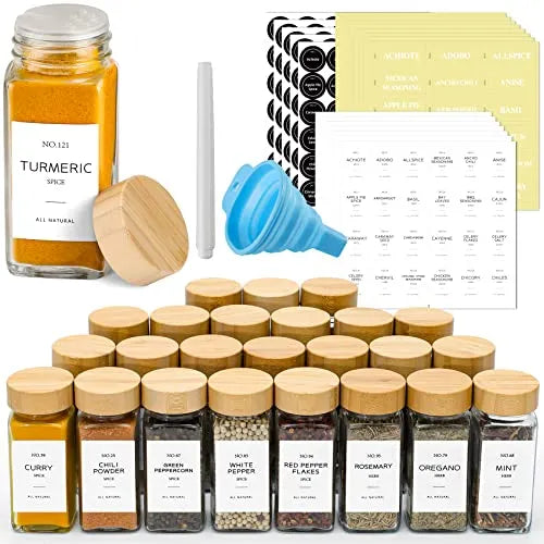 NETANY Bamboo-Lid Spice Jars