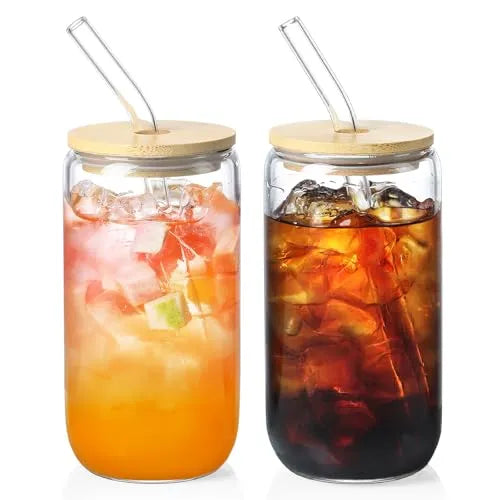 NETANY Bamboo-Lid Glass Cups