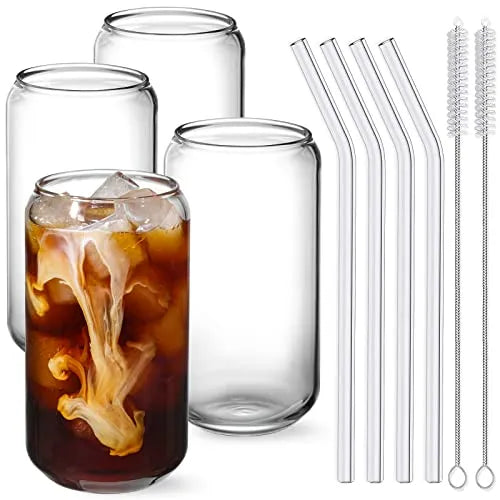 NETANY Highball Glasses with Glass Straws