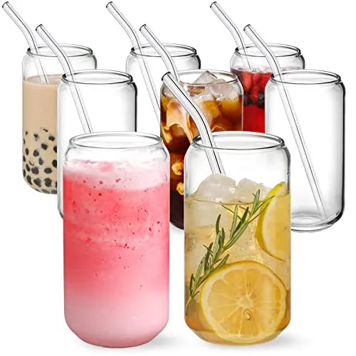 NETANY Highball Glasses with Glass Straws